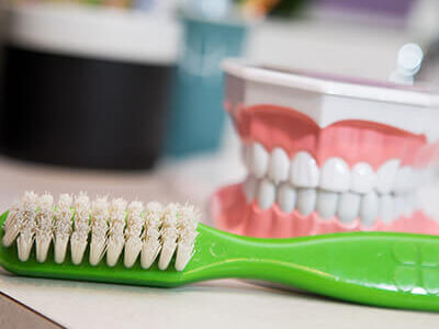 Model of tooth and toothbrush